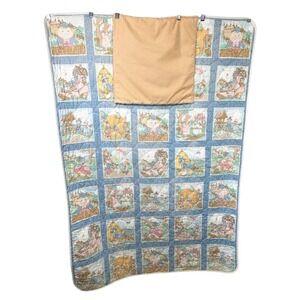 Vintage Nursery Rhymes Quilt Kids Storybook Blanket Mother Goose Pillow Pocket